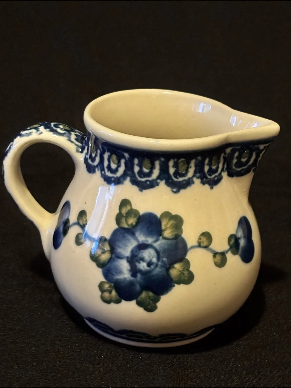 Polish Pottery Blue Poppy Small Cream Pitcher